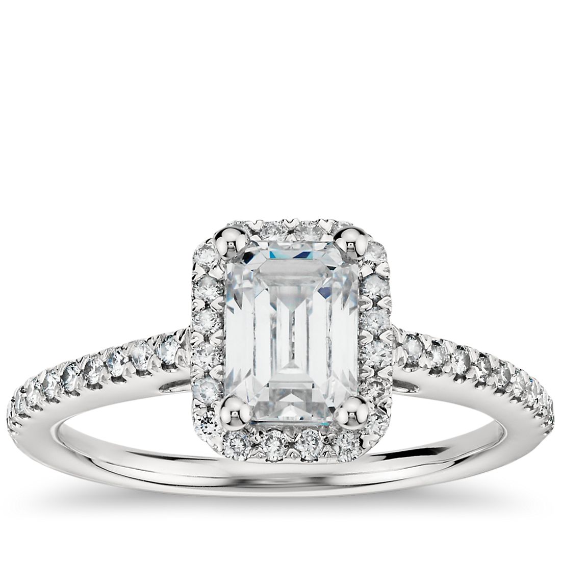 Emerald Cut Halo Diamond Engagement Ring in 14K White Gold | Blue Nile